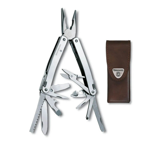 Victorinox Swiss Tool Spirit X Silver W/Leather Case, Knives,    - Outdoor Kuwait