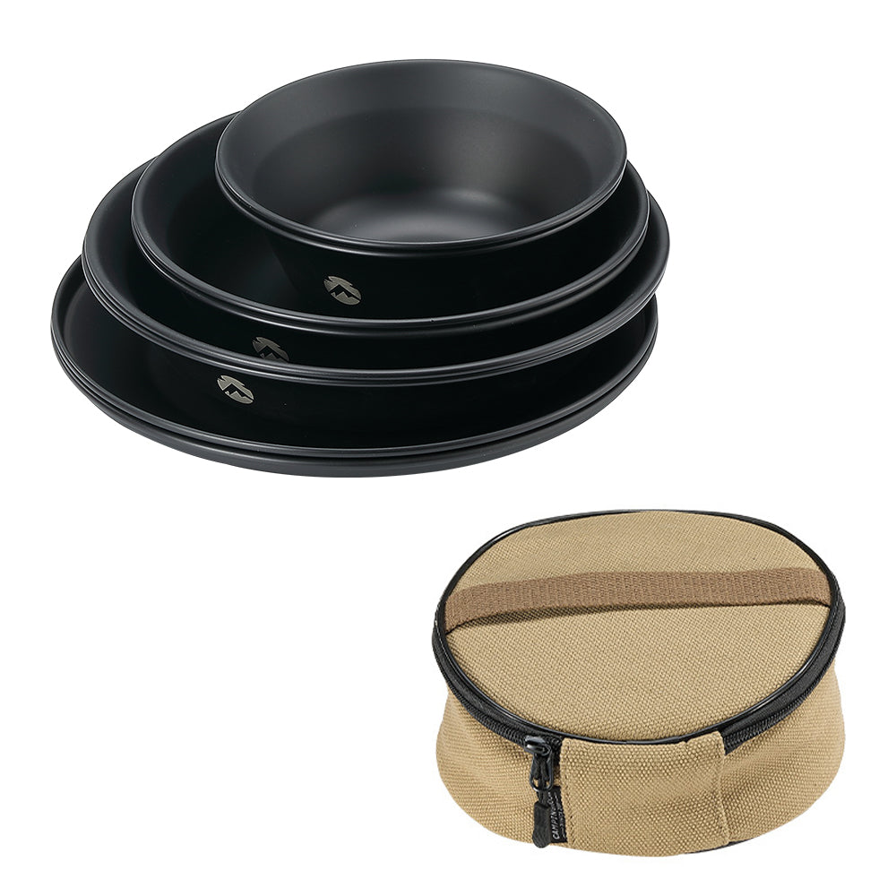 Campingmoon BKS395-2S 8-Piece Black Stainless Steel Camping Mess Kit, , - Outdoor Kuwait
