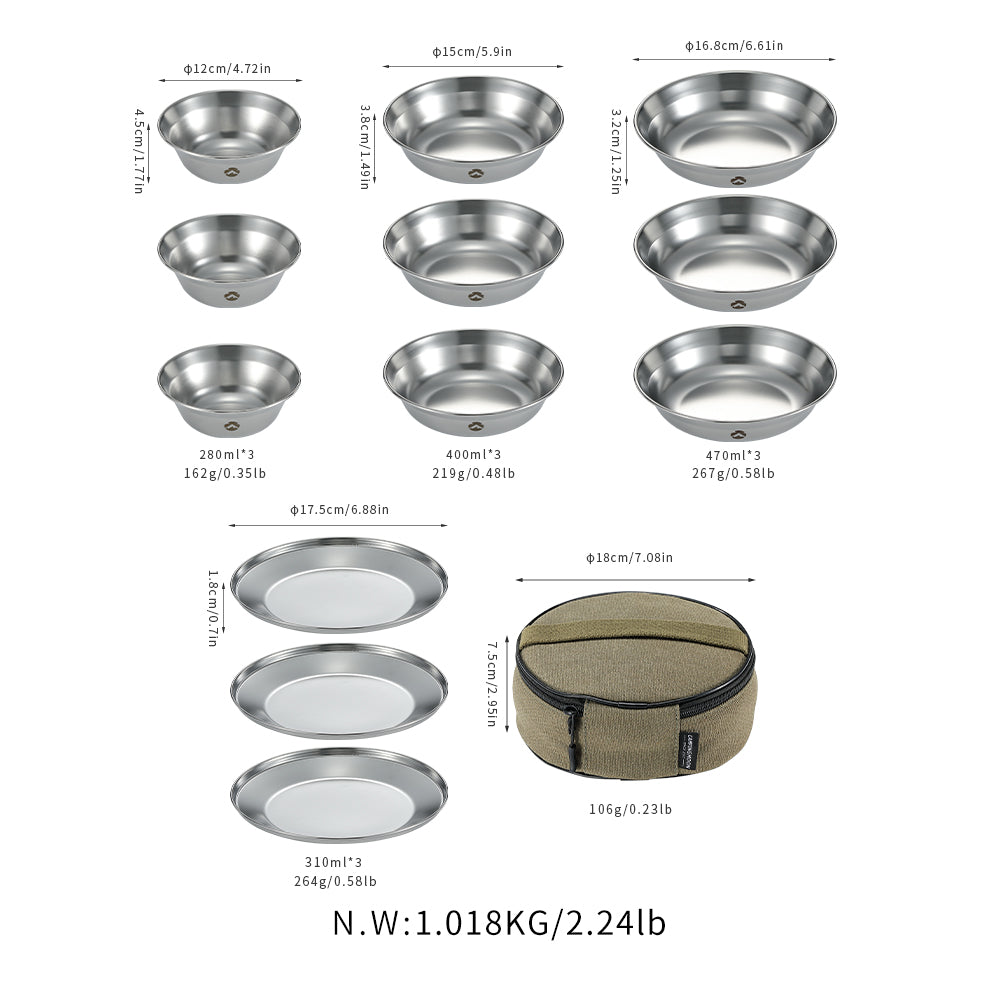 Campingmoon S395-3S 12-Piece Stainless Steel Camping Cookware Set, , - Outdoor Kuwait