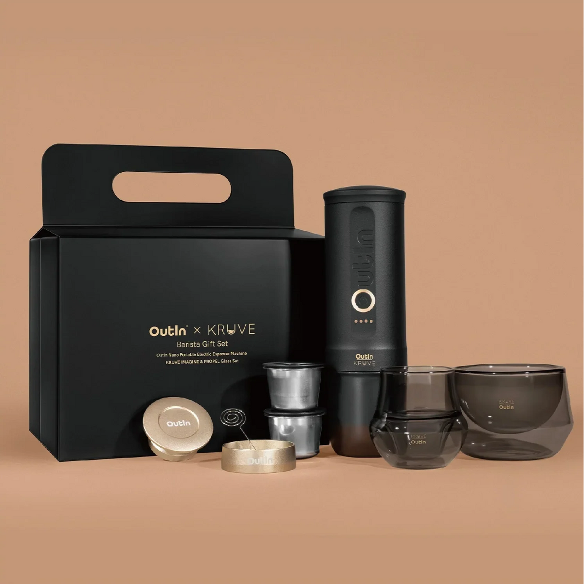 Outin Nano KRUVE Gift Set (Black and Gold), Espresso Machine, - Outdoor Kuwait