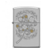 Zippo Reg Satin Chrome Four Leaf Clover Lighter -ZP205 AE184641, Lighter, - Outdoor Kuwait