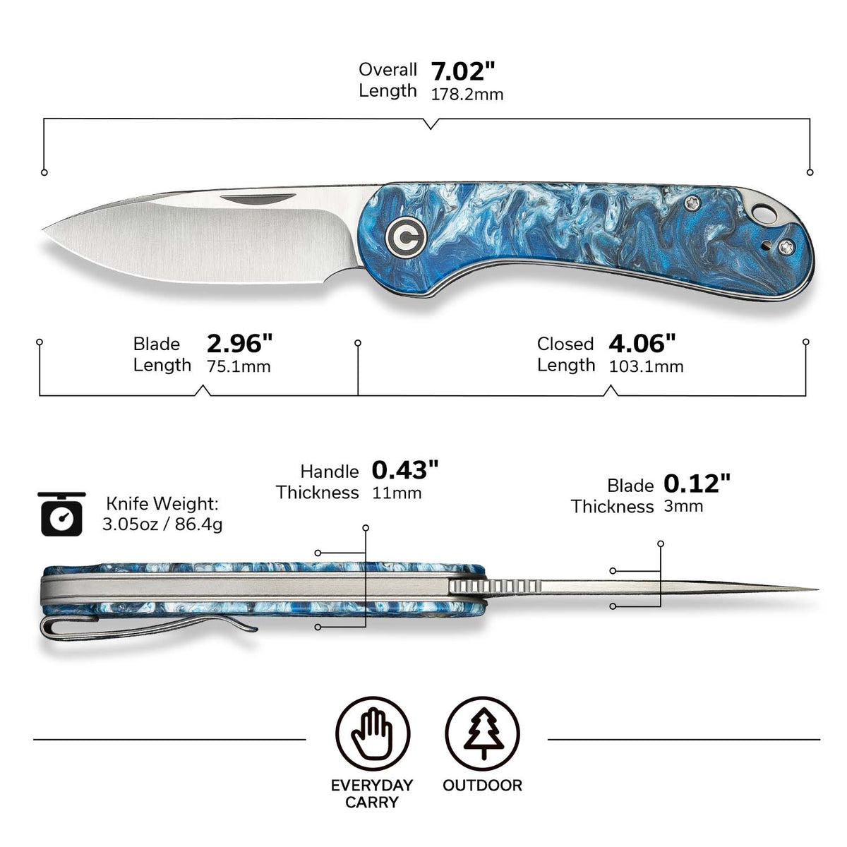 CIVIVI Elementum Slip Joint Resin Folding Knife C18062AJ-4