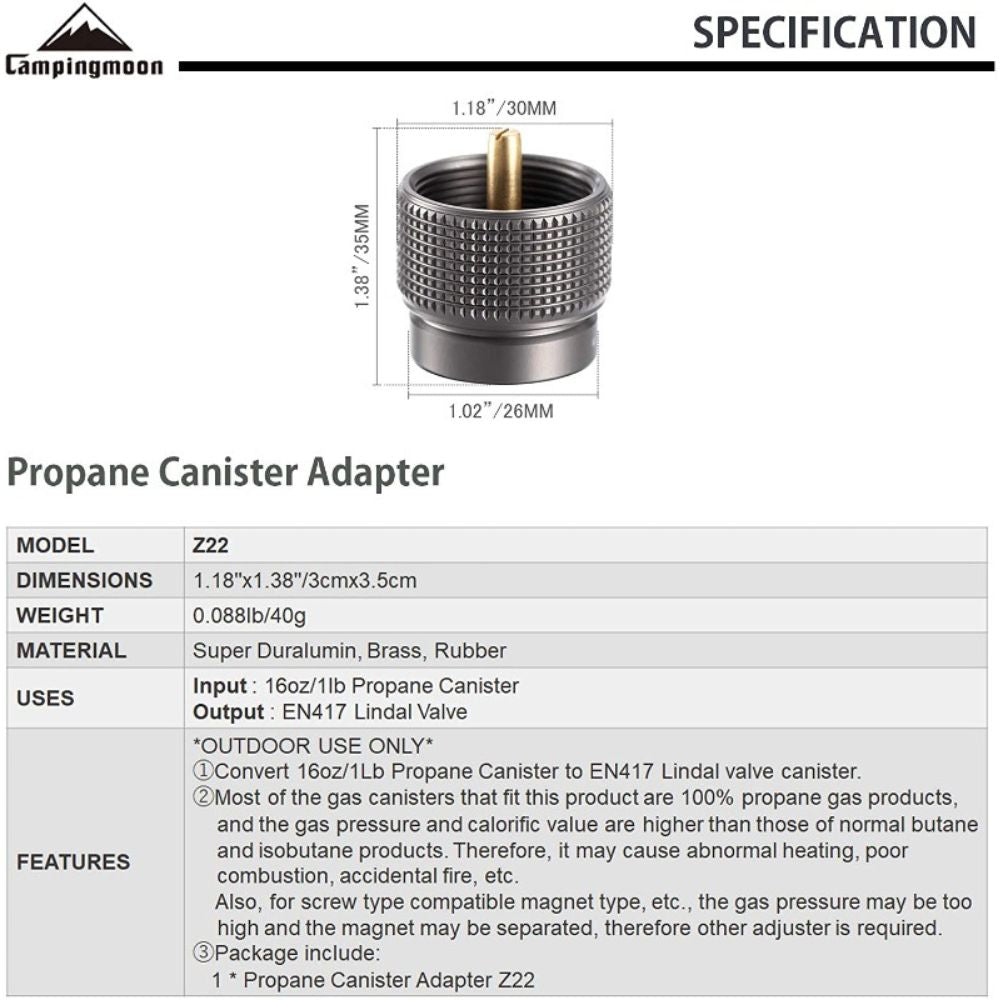Campingmoon Grill Stove Adapter Z22, Gas Accessories, - Outdoor Kuwait