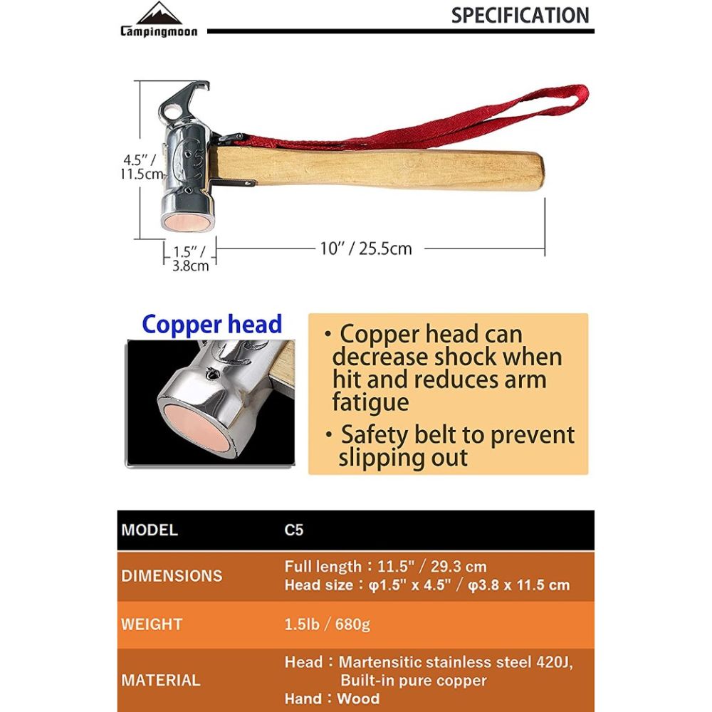 Campingmoon Rhino Peg Hammer, Tools,    - Outdoor Kuwait