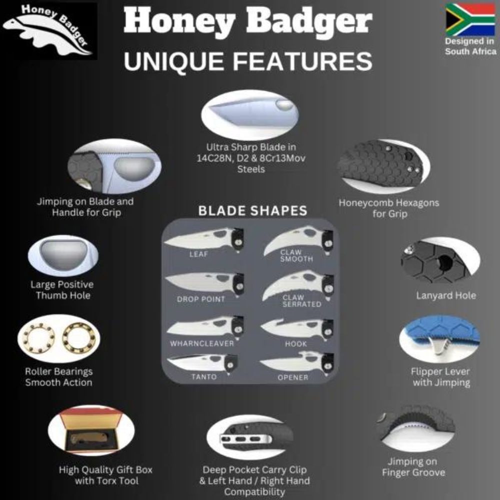 Honey Badger Flipper D2 Large - Blue, Knives, - Outdoor Kuwait