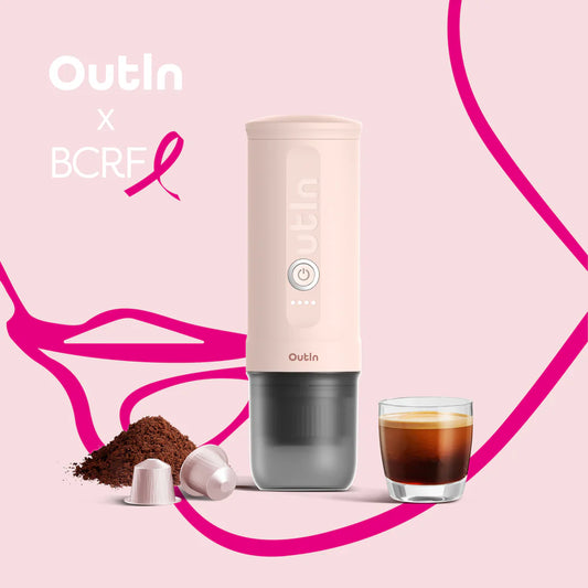Outin Nano Portable Espresso Machine (Rose Quartz) X BCRF, Coffee Machine, - Outdoor Kuwait