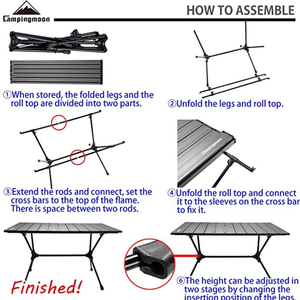 Campingmoon Roll UP Camping Table Lightweight Foldable Aluminum with Carrying Bag, Camp Furniture,    - Outdoor Kuwait