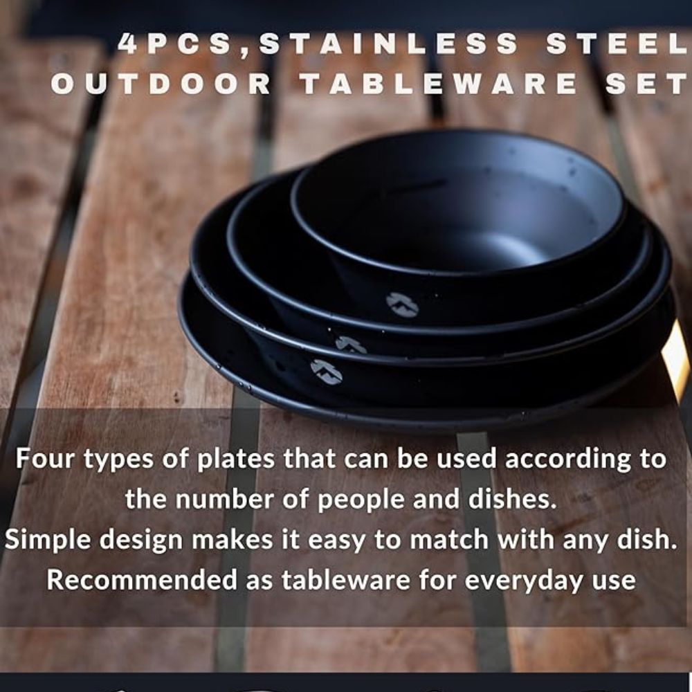 Campingmoon Camping Plates Stainless Steel 4pcs, Cookware,    - Outdoor Kuwait