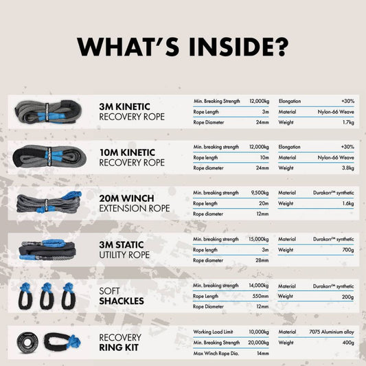 Hardkorr 12 Piece Recovery Kit, Recovery Ropes, - Outdoor Kuwait