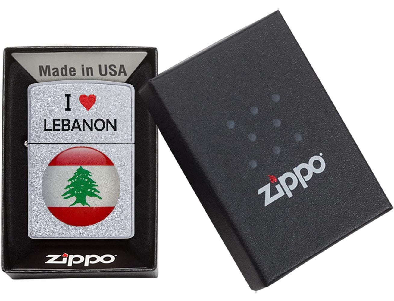 Zippo 205 Ci412704 Reg Satin Chrome I Heart Lebanon Design Lighter, Lighter, - Outdoor Kuwait