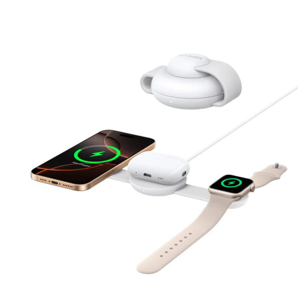 Anker MagGo Wireless Charging Station (3-in-1, Foldable Pad) with Adapter and Cable - White, Wireless Charger, - Outdoor Kuwait