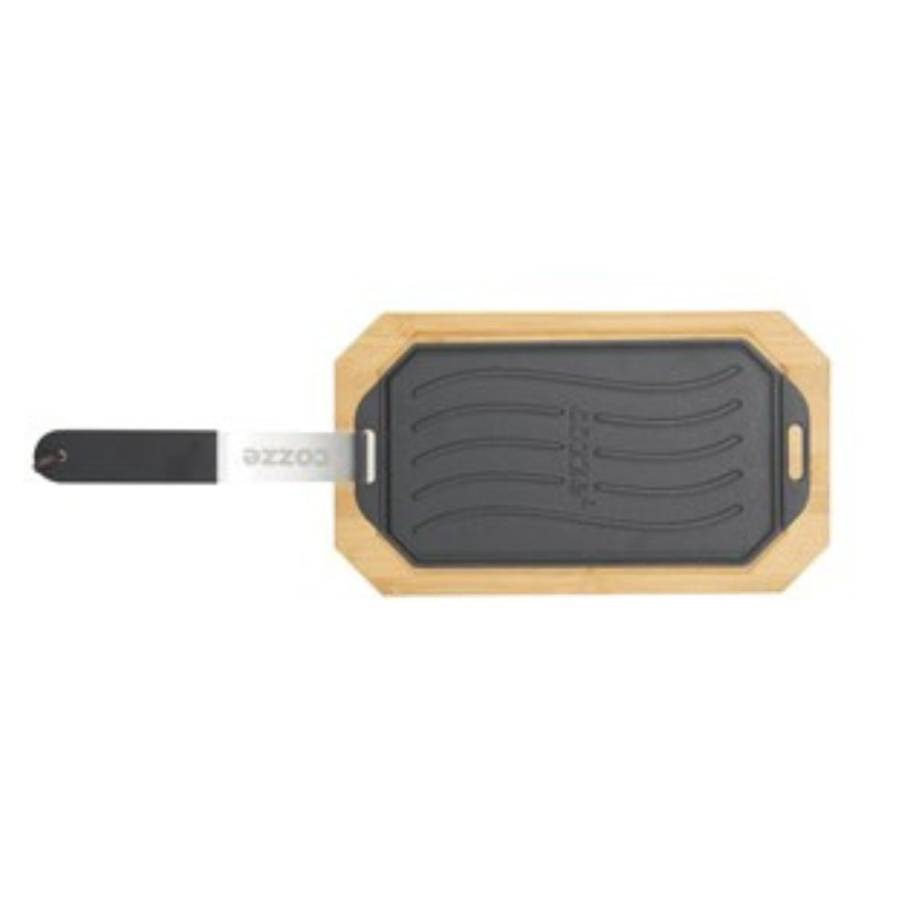 Cozze Reversible Cast Iron Pan with Wooden Tray, Cookware Accessories,    - Outdoor Kuwait