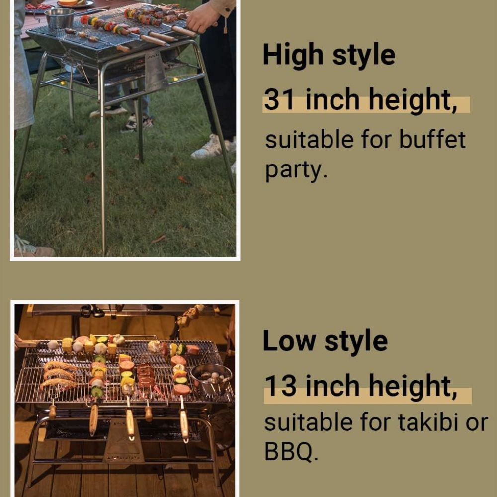 Campingmoon Folding Camping Charcoal Grill BBQ Stainless Steel Large, Outdoor Grills,    - Outdoor Kuwait