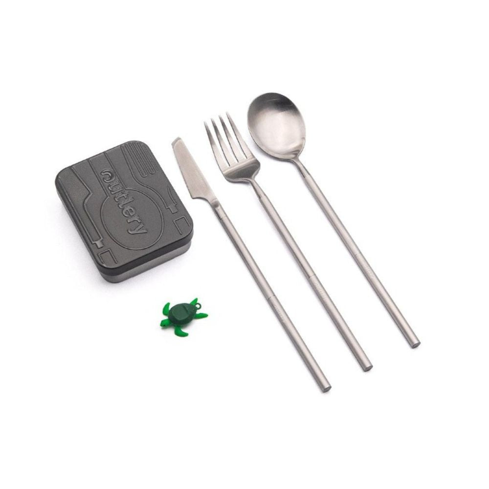 Outlery Travel Cutlery Set - Raw Silver, Reusable Cutlery,    - Outdoor Kuwait