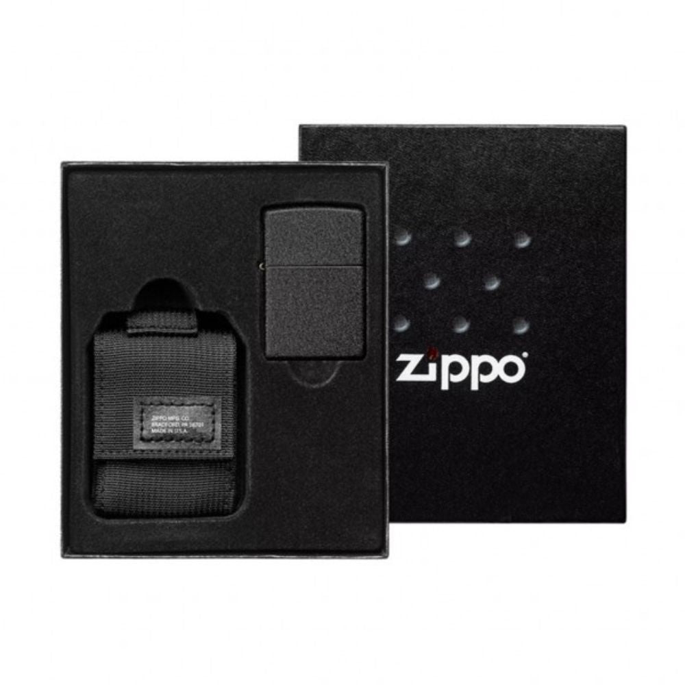 Zippo 236 49402 Black Tactical Pouch and Black Crackle Lighter, Lighter, - Outdoor Kuwait