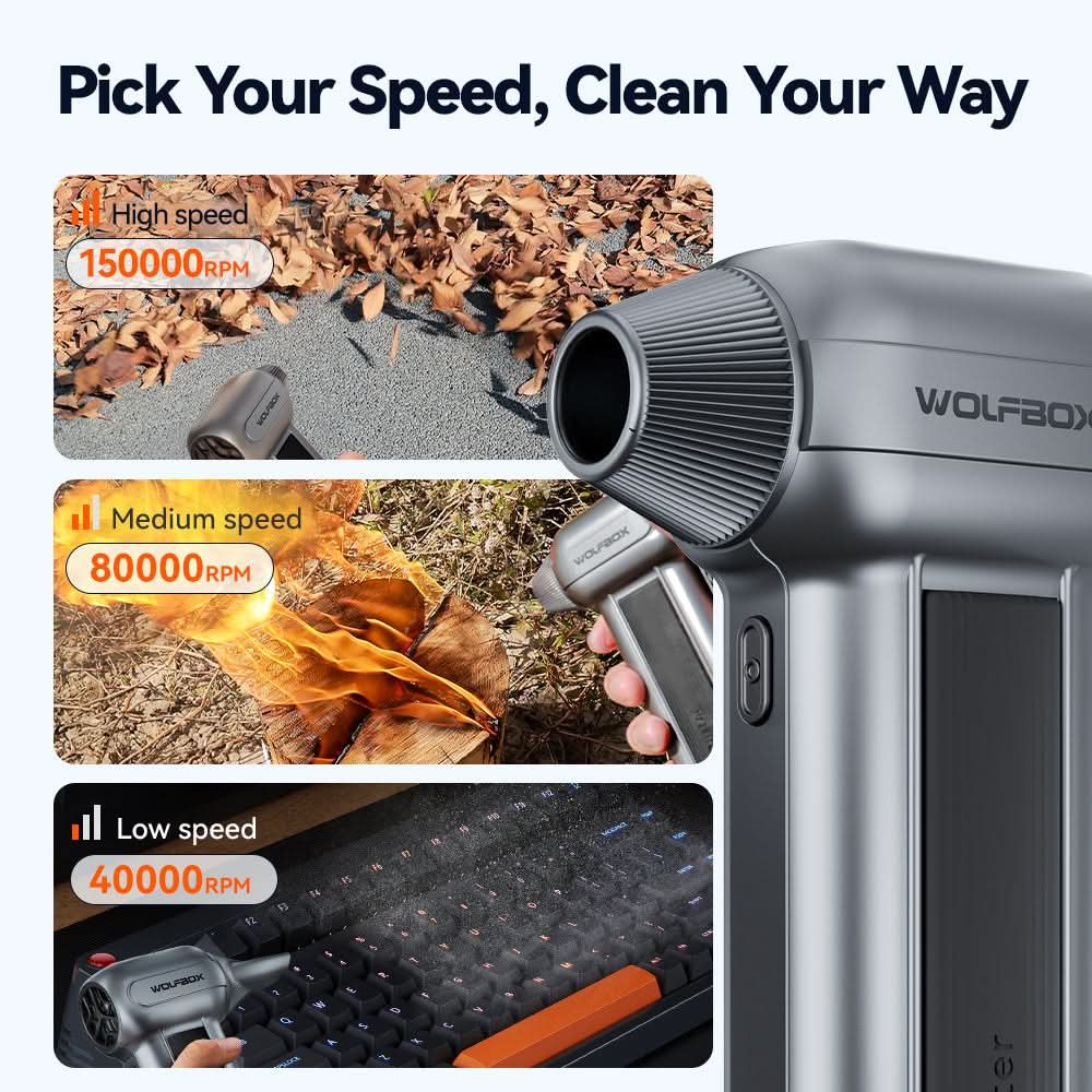 Wolfbox Compressed Air Duster - Super Power Electric Air Duster, Air Blower, - Outdoor Kuwait