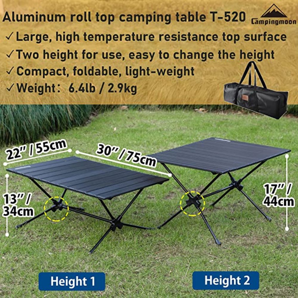 Campingmoon Roll UP Camping Table Lightweight Foldable Aluminum with Carrying Bag, Camp Furniture,    - Outdoor Kuwait