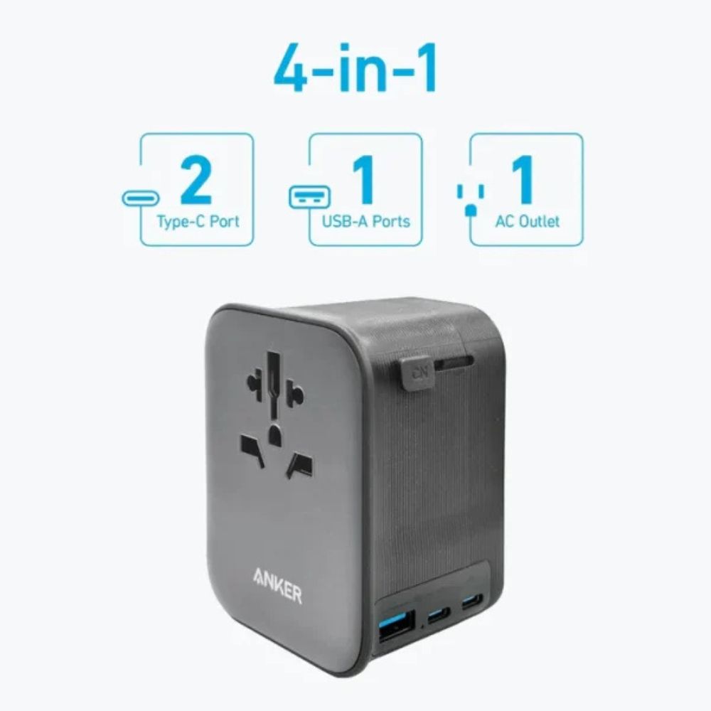 Anker Nano Travel Adapter (4-in-1, 65W) - Black, Wall Charger, - Outdoor Kuwait