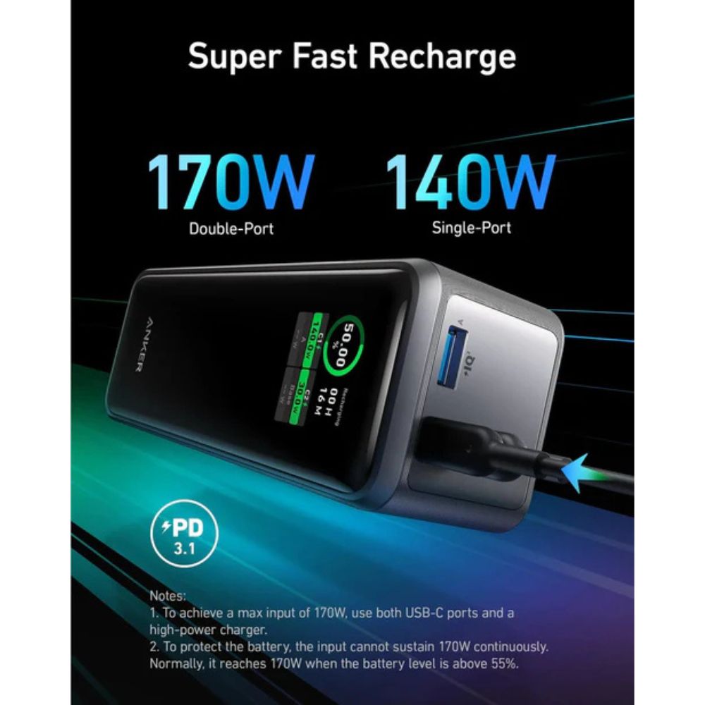 Anker Prime 27,650mAh Power Bank (250W) Series 7 - Black, Power Bank, - Outdoor Kuwait