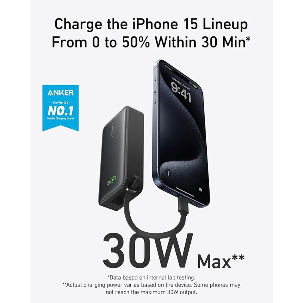 Anker Nano Power Bank (30W, Built-In USB-C Cable) 10,000mAh, Power Bank, - Outdoor Kuwait
