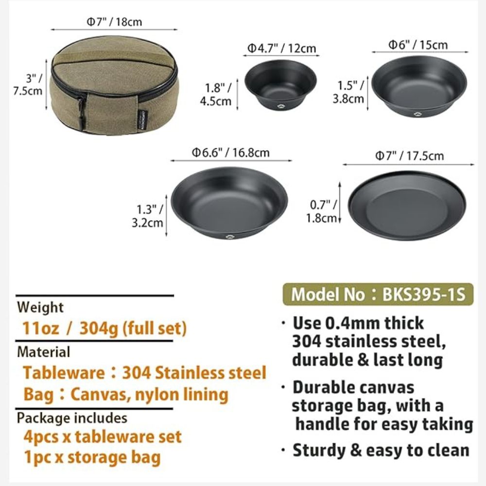 Campingmoon Camping Plates Stainless Steel 4pcs, Cookware,    - Outdoor Kuwait