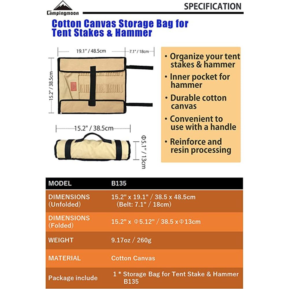Campingmoon Tent Stakes Case Storage Bag - L, Camping Accessories,    - Outdoor Kuwait