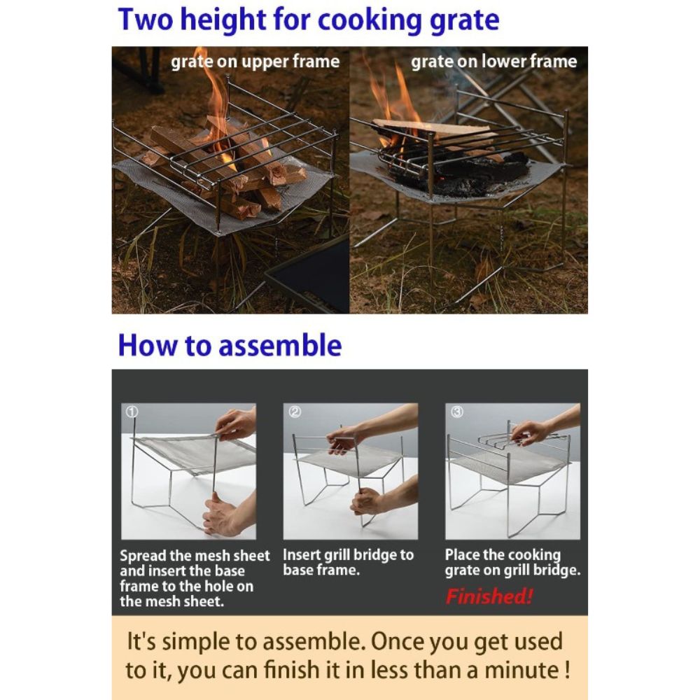 Campingmoon SOLO-303 Mesh Fire Pit with Cooking Grate, Firepit,    - Outdoor Kuwait