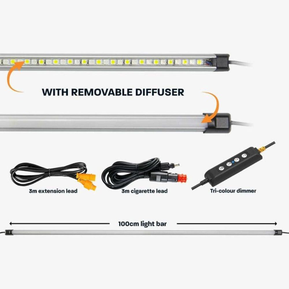 Hardkorr 100cm Tri-Colour LED Light Bar with Diffuser, Camping Lights & Lanterns,    - Outdoor Kuwait