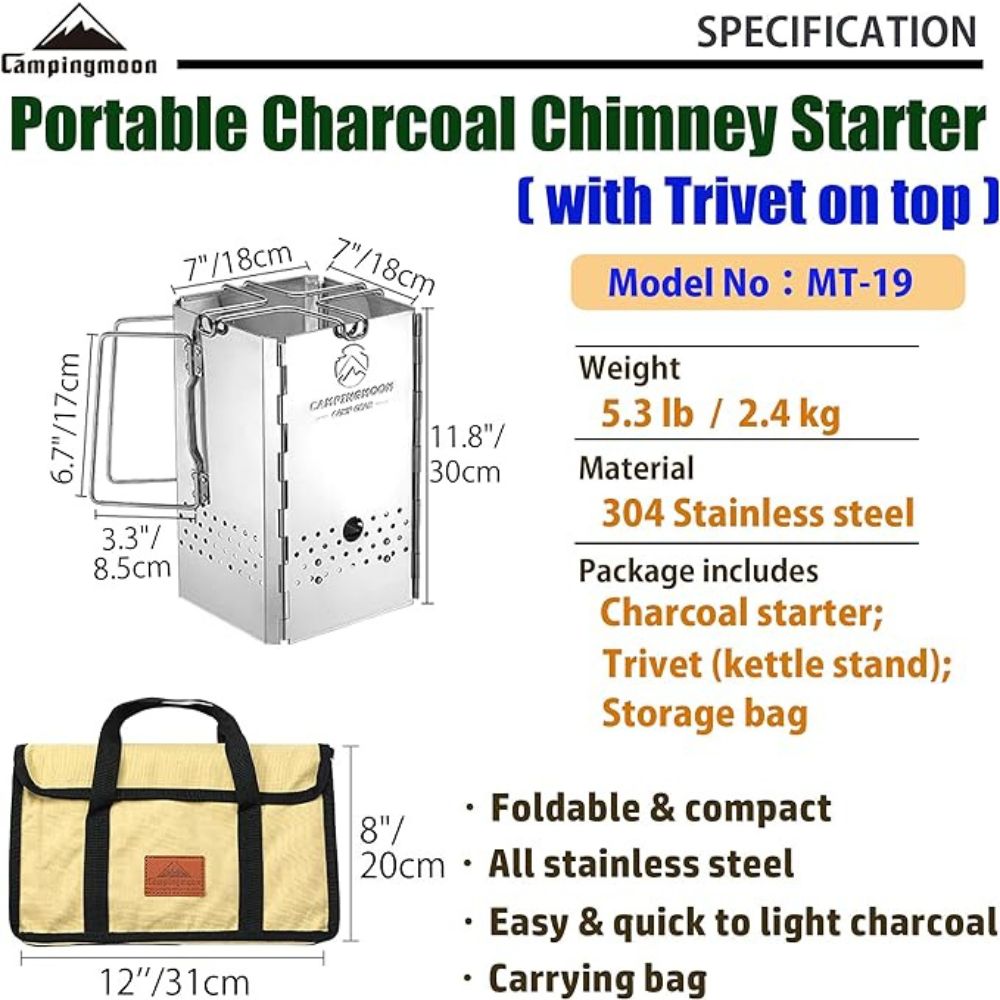 Campingmoon Foldable Charcoal Fire Starter - Large, Firepit,    - Outdoor Kuwait