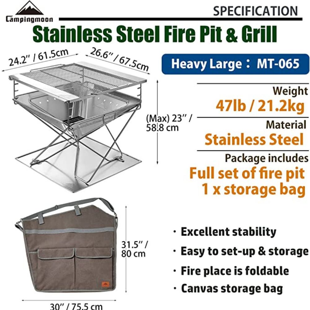 Campingmoon MT-065 Foldable BBQ Grill & Fire Pit, Outdoor Grills,    - Outdoor Kuwait