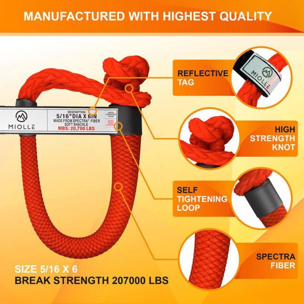 Miolle Kinetic Recovery & Tow Rope Set - 3/4 inch x 20 feet, Recovery Ropes,    - Outdoor Kuwait