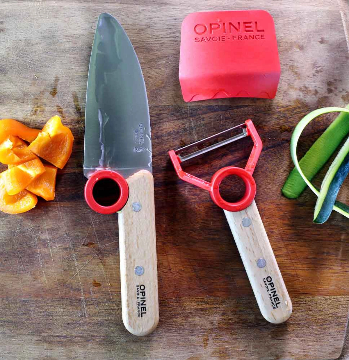 Opinel Le Petit Chef Set Peeler/Kitchen Knife & Cutting Guide, , - Outdoor Kuwait