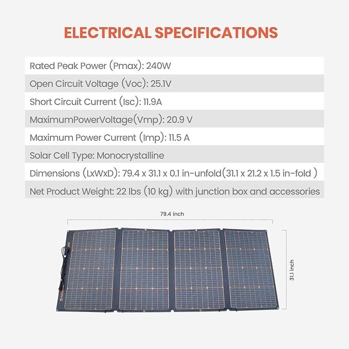 FlexSolar 240W Portable Solar Panel, Solar Panel, - Outdoor Kuwait