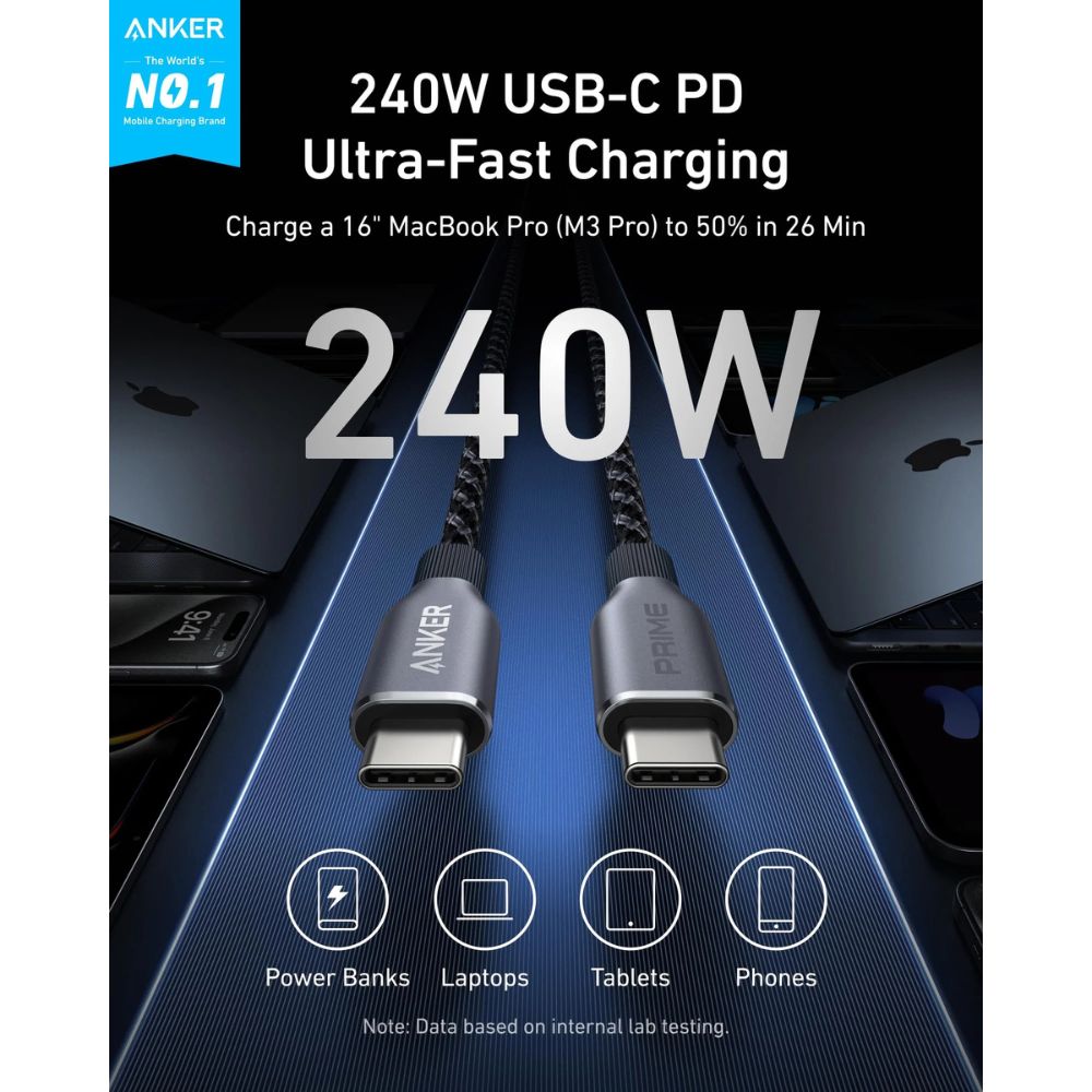 Anker Prime Charger (100W, 3 Ports, GaN) - Silver, Wall Charger, - Outdoor Kuwait