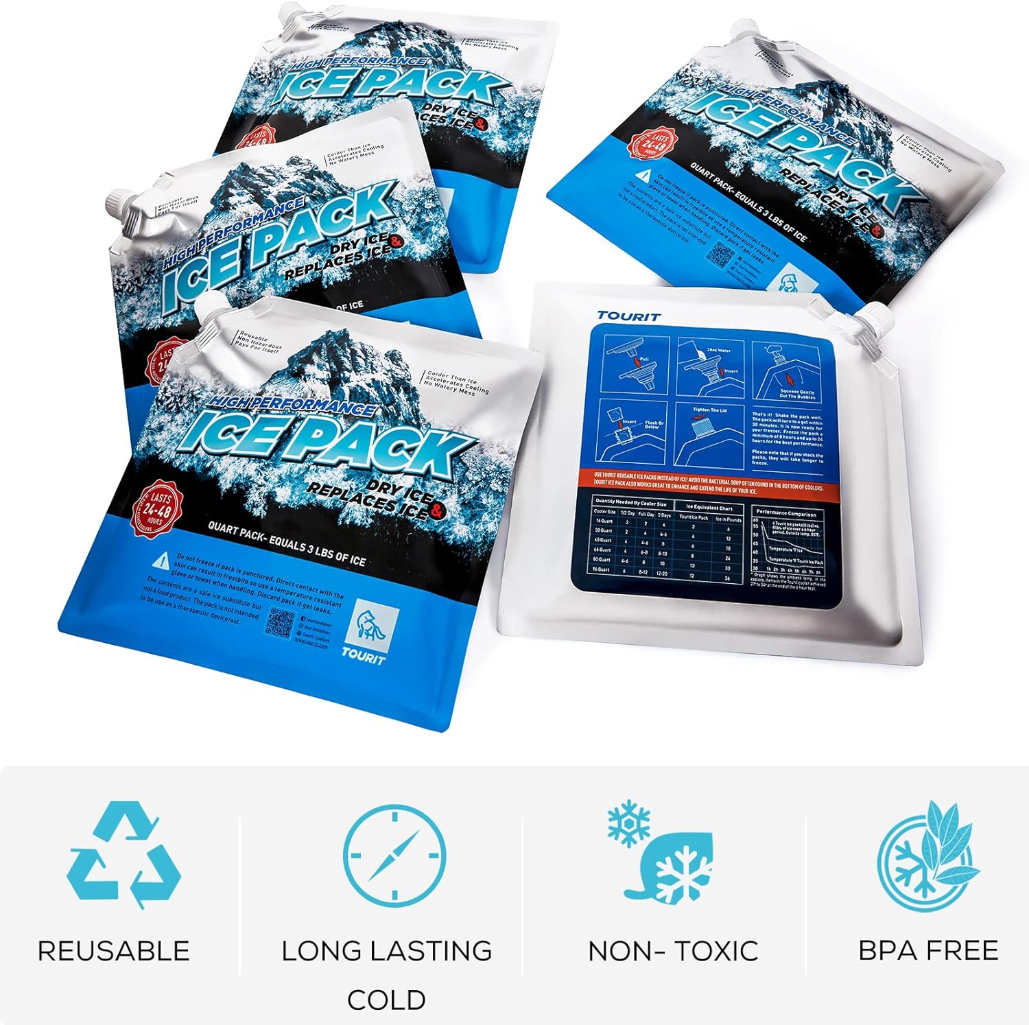 Tourit Reusable Ice Packs - 4 Pack, Ice Pack, - Outdoor Kuwait