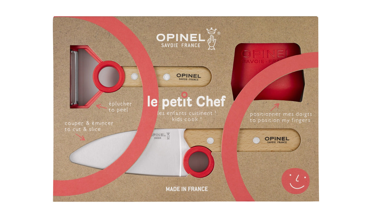 Opinel Le Petit Chef Set Peeler/Kitchen Knife & Cutting Guide, , Red - Outdoor Kuwait