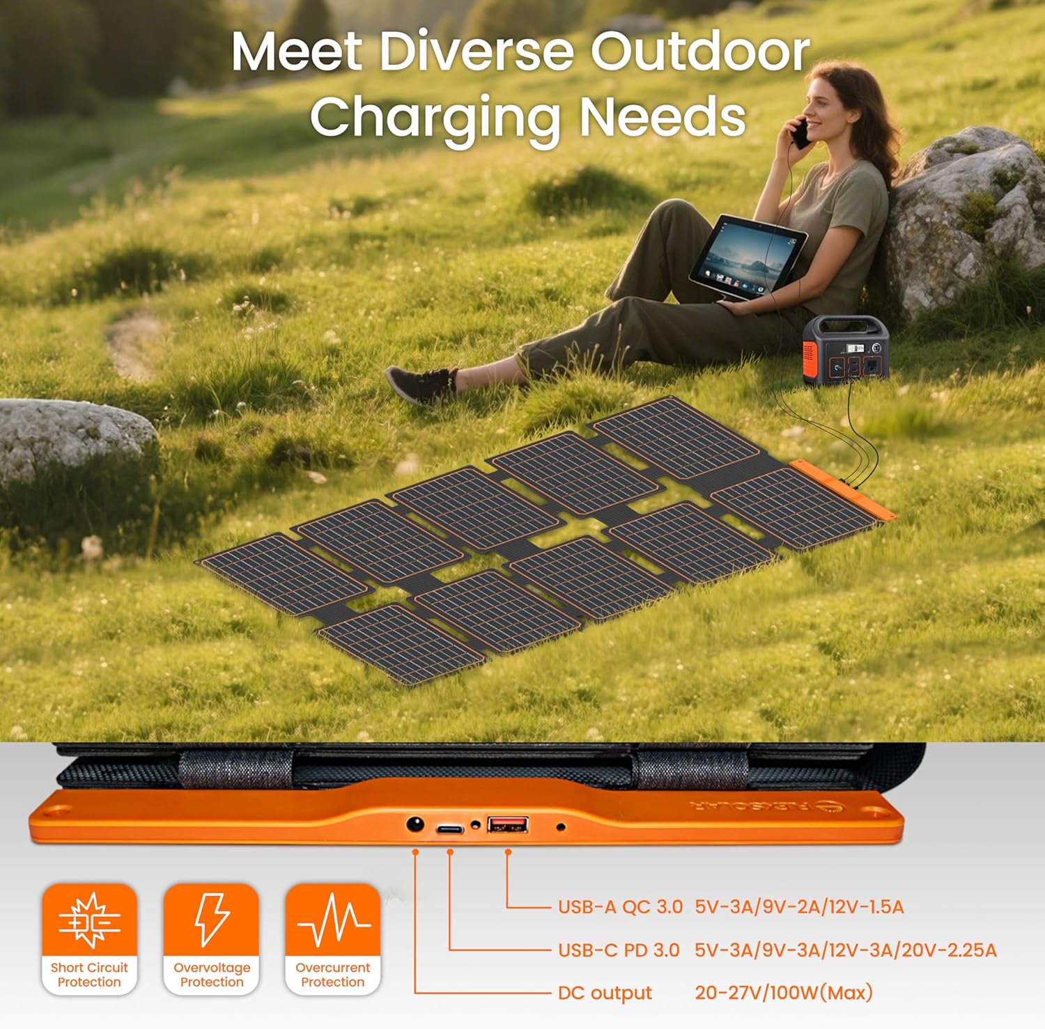 FlexSolar 100W Foldable Solar Panel, Solar Panel, - Outdoor Kuwait