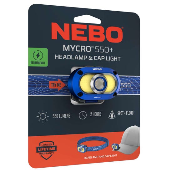 Nebo Mycro 550+ Blue Rechargeable Headlamp, Headlamps, - Outdoor Kuwait