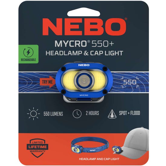 Nebo Mycro 550+ Blue Rechargeable Headlamp, Headlamps, - Outdoor Kuwait