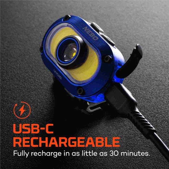 Nebo Mycro 550+ Blue Rechargeable Headlamp, Headlamps, - Outdoor Kuwait