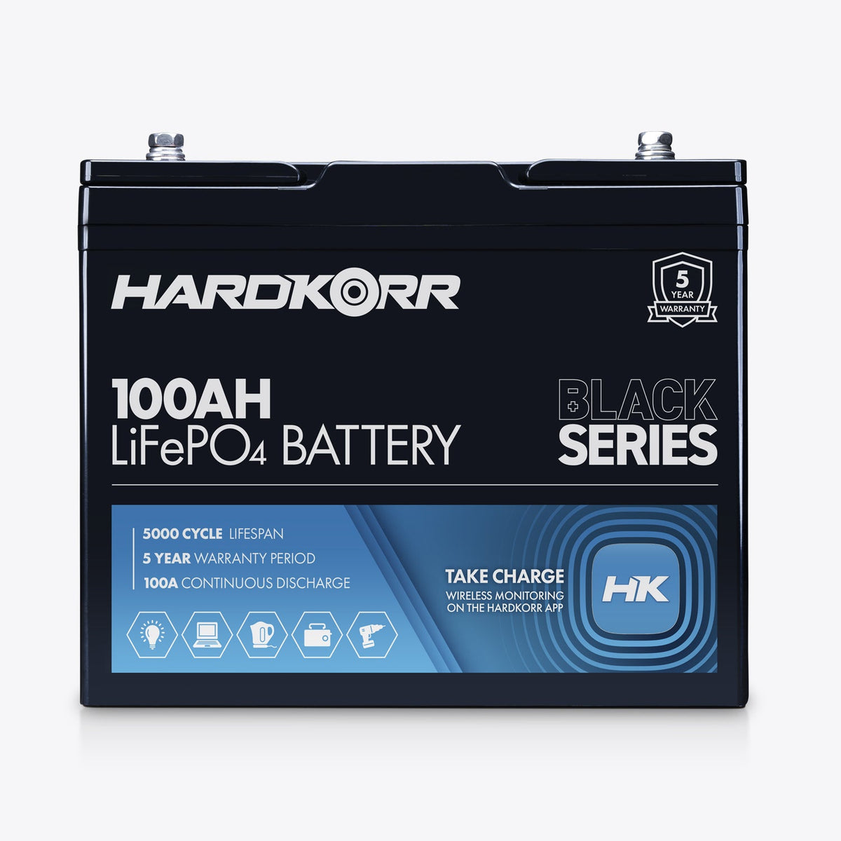 Hardkorr 100Ah Lithium LiFePO4 Deep Cycle Battery HKPBATL100BS, , - Outdoor Kuwait