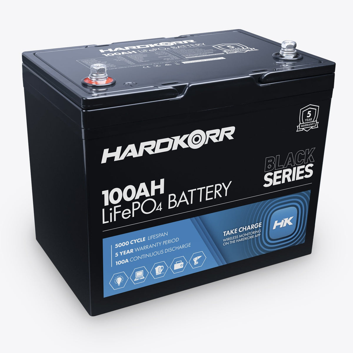 Hardkorr 100Ah Lithium LiFePO4 Deep Cycle Battery HKPBATL100BS, , - Outdoor Kuwait
