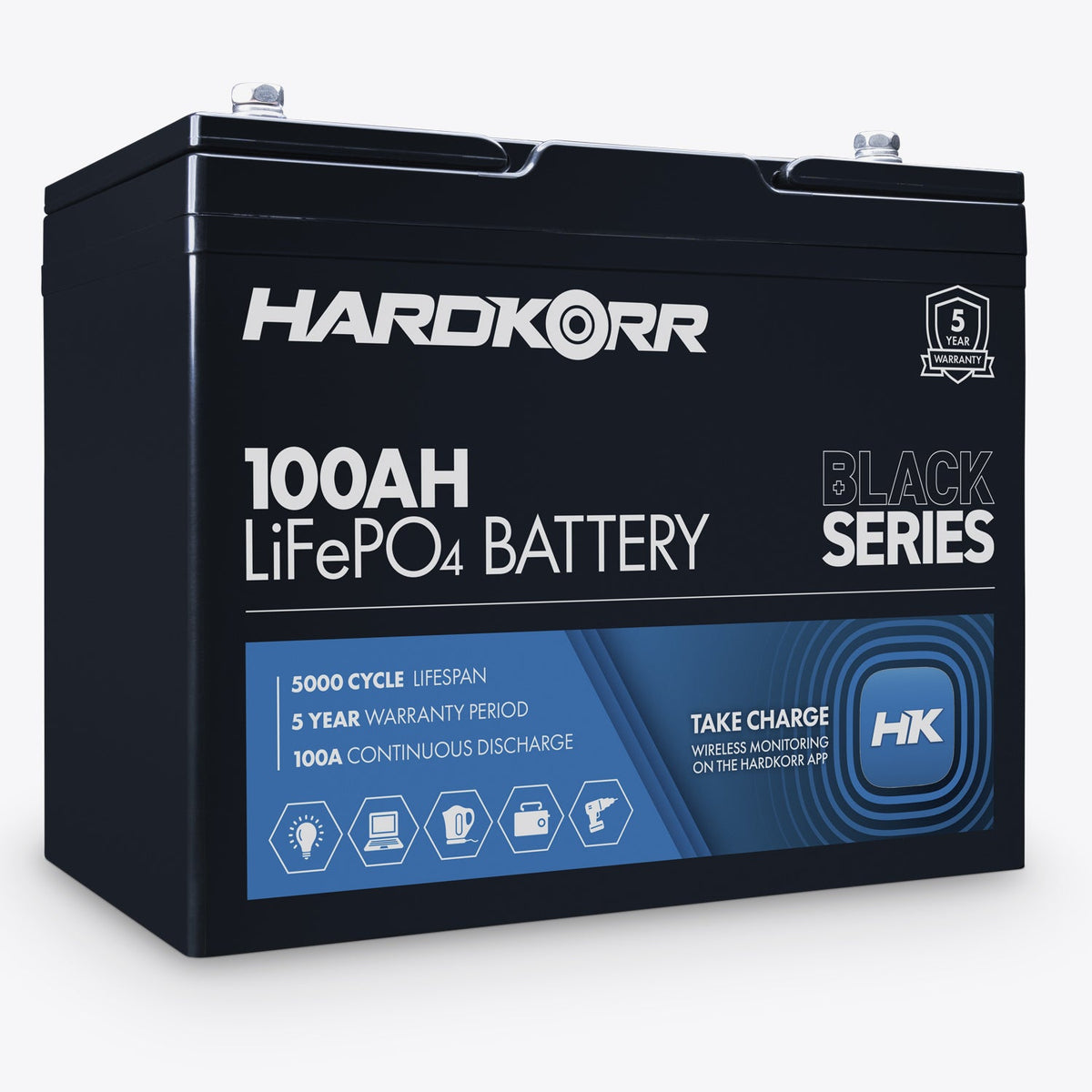 Hardkorr 100Ah Lithium LiFePO4 Deep Cycle Battery HKPBATL100BS, , - Outdoor Kuwait