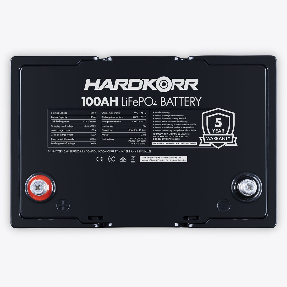 Hardkorr 100Ah Lithium LiFePO4 Deep Cycle Battery HKPBATL100BS, , - Outdoor Kuwait