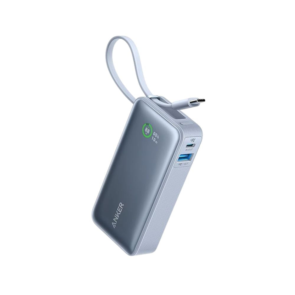 Anker Nano Power Bank (30W, Built-In USB-C Cable) 10,000mAh, Power Bank, Blue - Outdoor Kuwait