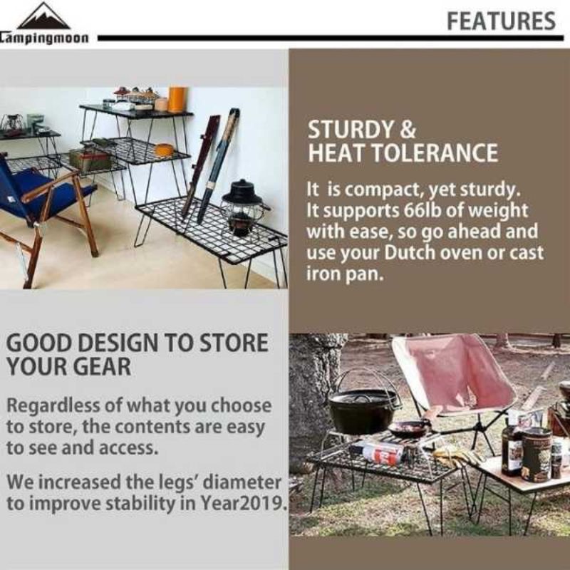 Campingmoon 3 Folding Multipurpose Tables with 1 Bamboo Board, Camp Furniture,    - Outdoor Kuwait