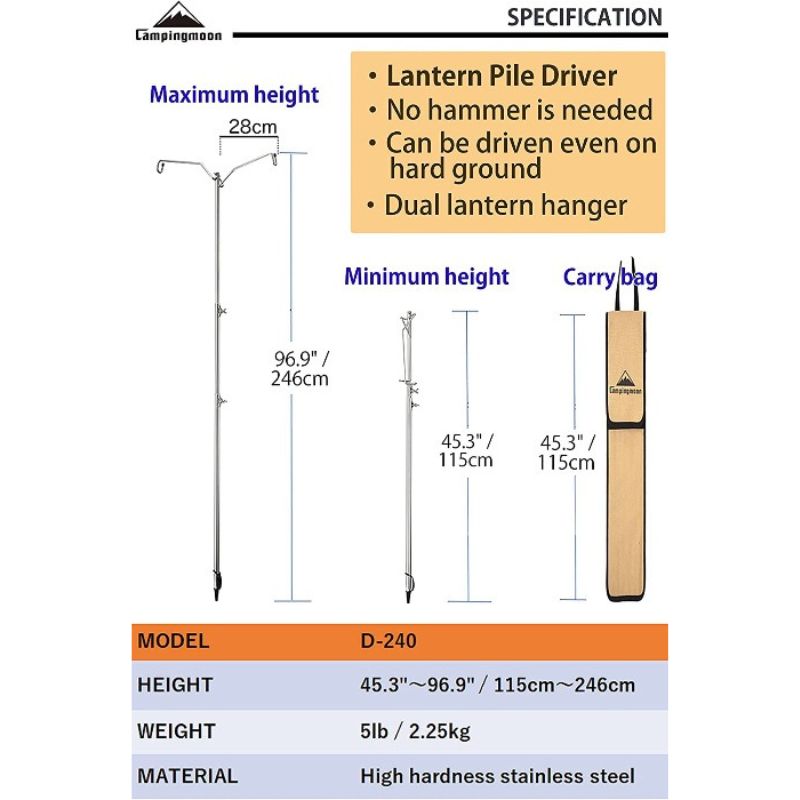 Campingmoon Double Hook Camp Lamp Post, Camping Lights & Lanterns,    - Outdoor Kuwait