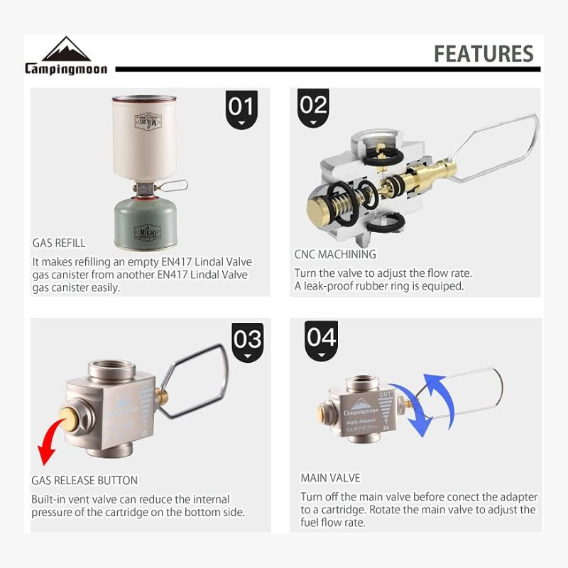 Campingmoon Gas Refill Adapter, Gas Accessories,    - Outdoor Kuwait