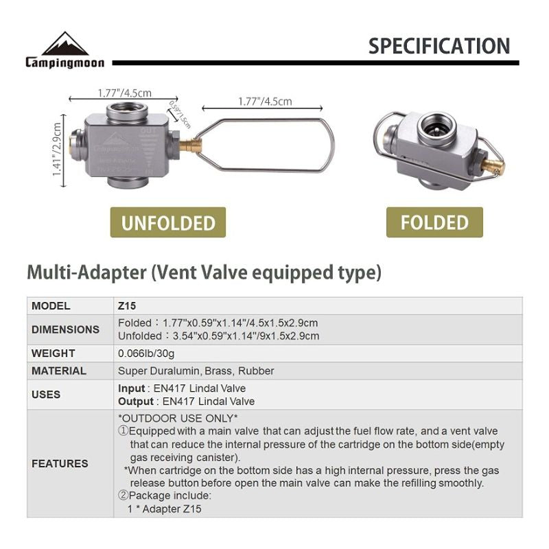 Campingmoon Gas Refill Adapter, Gas Accessories,    - Outdoor Kuwait