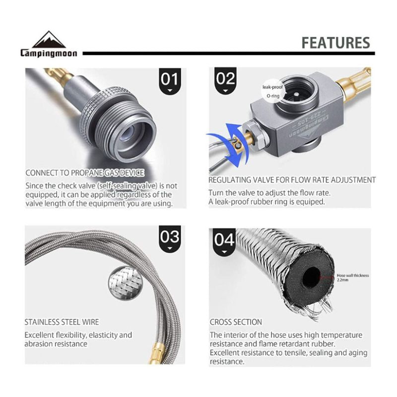 Campingmoon Gas Stove Adapter with Extend Hose - 30 cm, Gas Accessories,    - Outdoor Kuwait